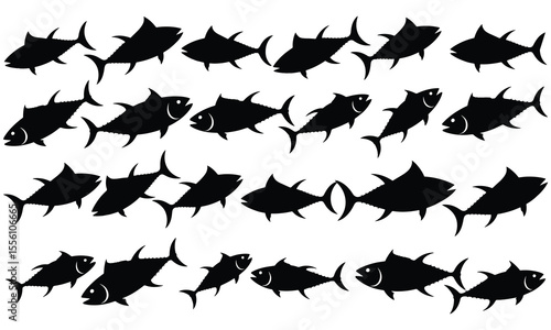 Tuna fish silhouette, Tuna silhouettes set, Set of tuna fish silhouette isolated on white background
