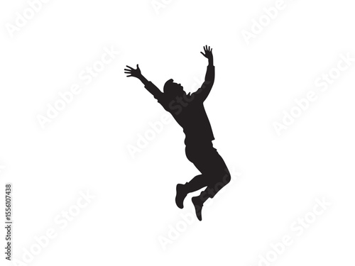 Black silhouette of a man jumping with arms raised