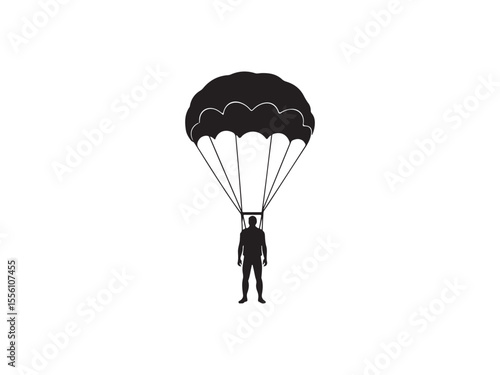 Black silhouette of a person descending with a parachute
