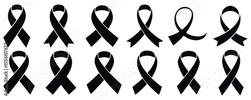 Ribbon silhouette, Cancer ribbon silhouettes set, Ribbon silhouette for gift wrapping for birthday, Christmas, New Year