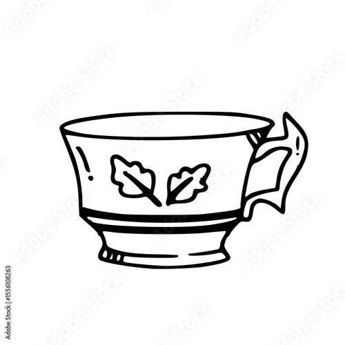kitchenware doodle: decorative teacup drawing