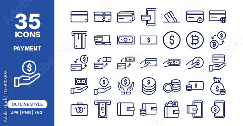 Digital Payment and Finance Transaction Outline Icon Collection