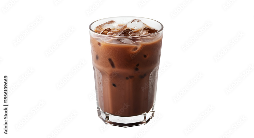 Refreshing Iced Chocolate Drink with Ice Cubes on Transparent Background Refreshing Iced Chocolate Drink with Ice Cubes on Transparent Background