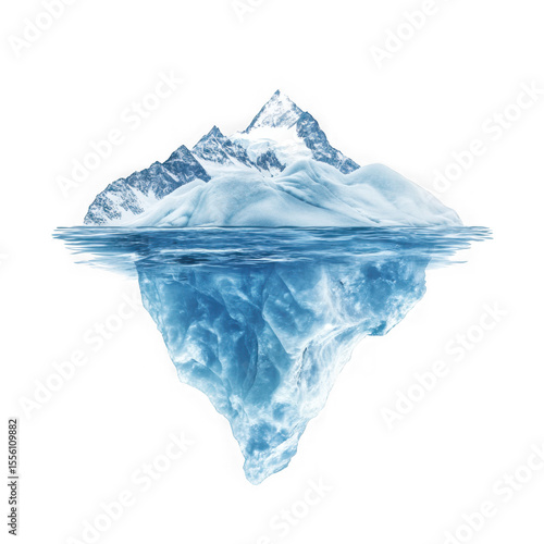 Majestic iceberg with snow capped mountains above and below water isolated on transparent background