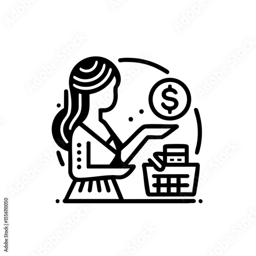 Woman in a decisive mood is making a payment for shopping