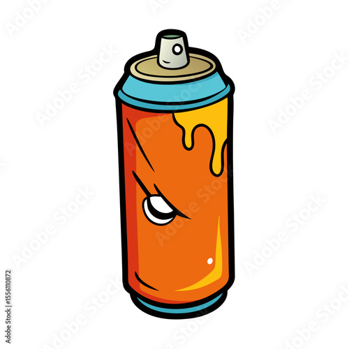Cartoon graffiti spray can with angry face and dripping paint aerosol