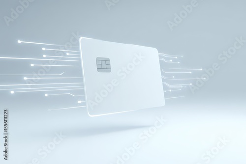 Minimalist Debit Card Floating with Digital Circuit Data Streams in Modern Finance Concept