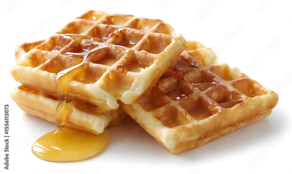 waffles with honey, white background, Generative AI waffles with honey, white background, Generative AI