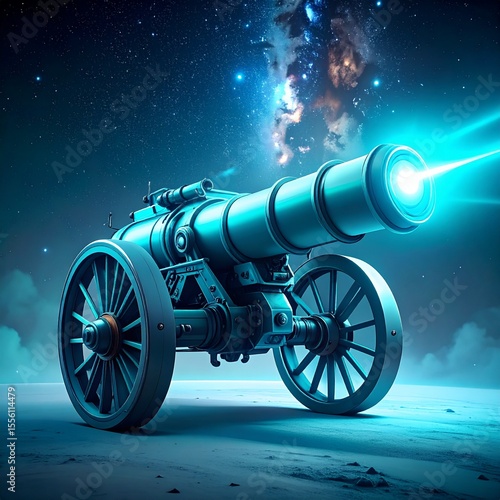Epic laser cannon with icy cyan glow and textures in a futuristic sci-fi design