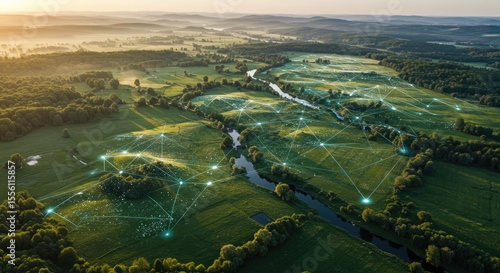 Aerial view of connected countryside landscape