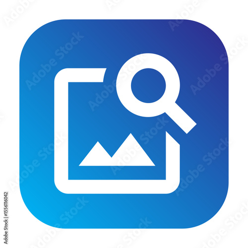 Image search icon representing a magnifying glass over a photo, indicating photo lookup.