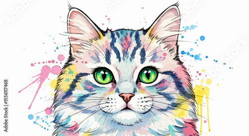 A charming cat portrait with watercolor splashes, full of personality and artistic energy. Perfect for pet lovers and modern interiors.