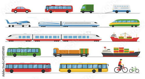 Transportation modes vector illustration for educational design in flat style