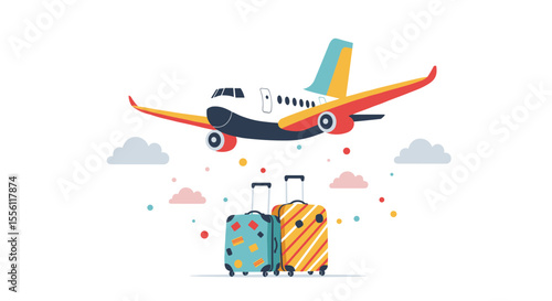 Air travel adventure: flat style vector illustration for travel poster