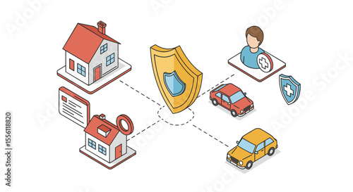 Home and auto insurance network vector illustration in flat style for brochure design