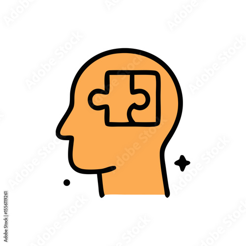 A simple illustration depicts a human head containing a puzzle piece, symbolizing problem-solving, intellect, and mental processes.