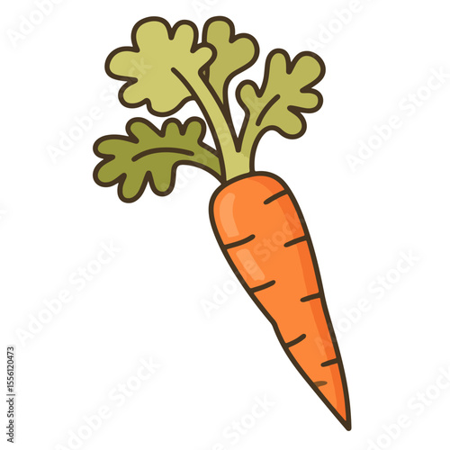 Carrot vector editable showing a fresh orange carrot with curly green leaves, suitable for healthy food, agriculture, or organic product design needs.