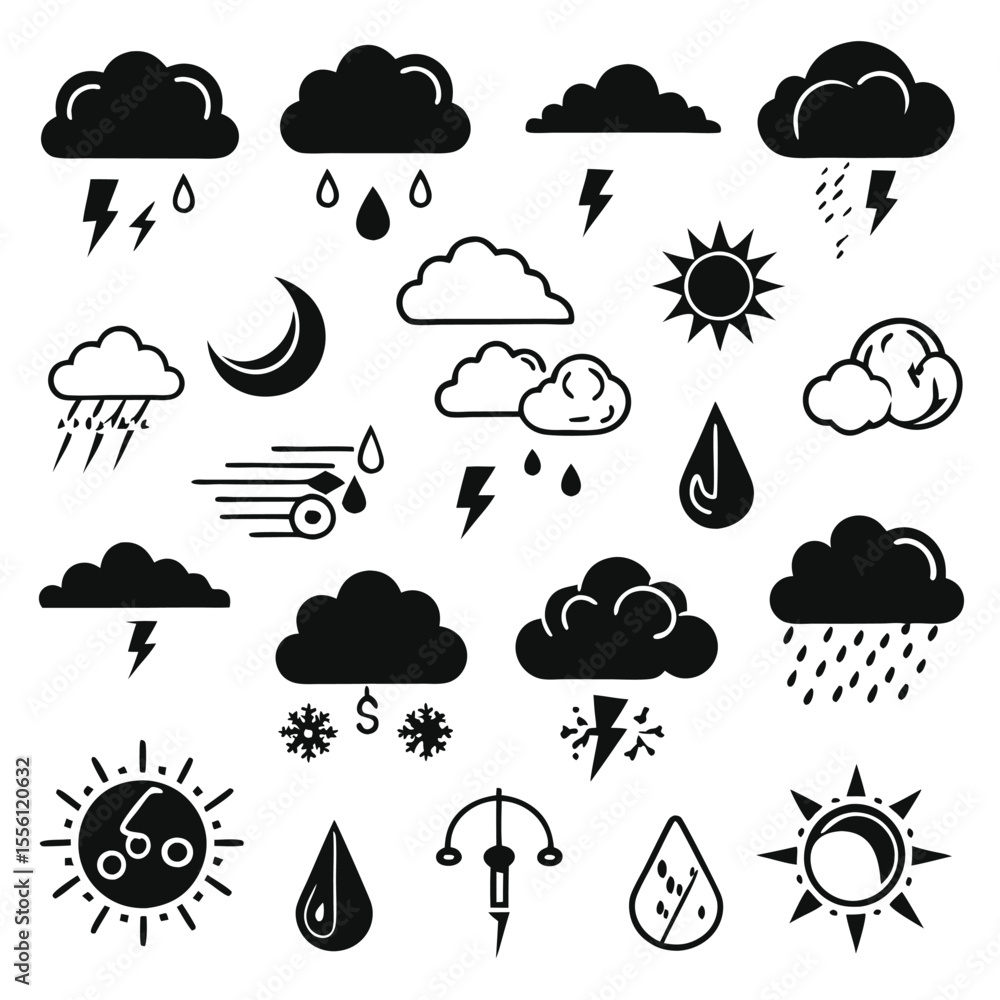 A set of weather icon with white background A set of weather icon with white background