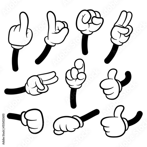 hand gestures set. Vector Collection of Classic White Gloved Hands in Fun and Playful Poses
