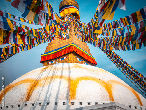 Close-Up of Eyes of Buddha on Boudhanath Stupa, Nepal

