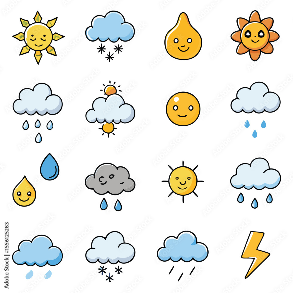 Obraz premium A set of weather icon with white background
