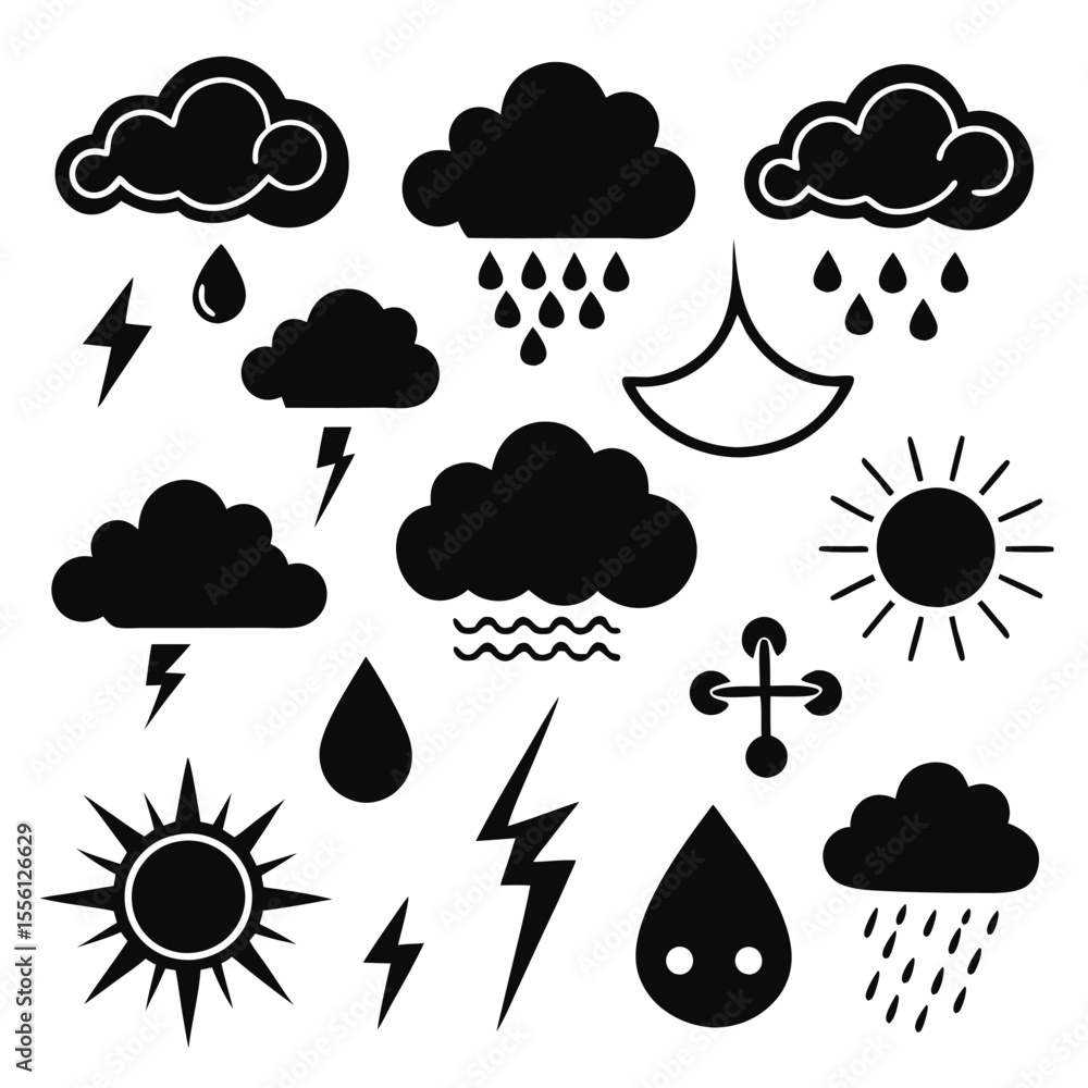 A set of weather icon with white background A set of weather icon with white background