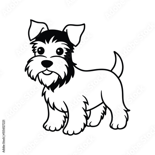 Happy Miniature Schnauzer dog with expressive eyes silhouette isolated on white background