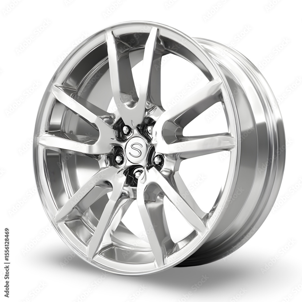Shiny Alloy Wheel: This image features a detailed view of a sleek, silver alloy wheel, perfect for automotive design and engineering projects, showcasing the intricate design and modern aesthetics. Shiny Alloy Wheel: This image features a detailed view of a sleek, silver alloy wheel, perfect for automotive design and engineering projects, showcasing the intricate design and modern aesthetics.