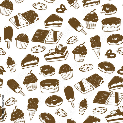 Hand drawn dessert snack seamless pattern background