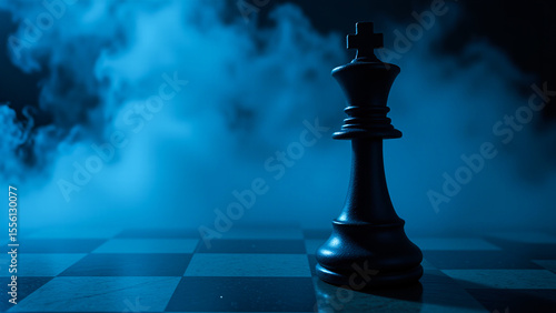 black chess piece on a chess board with smoke coming out of it, set against a dark background.