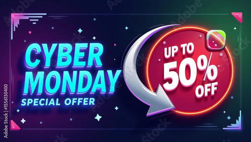 Sale banner template design, Cyber Monday special offer sale up to 50% off.