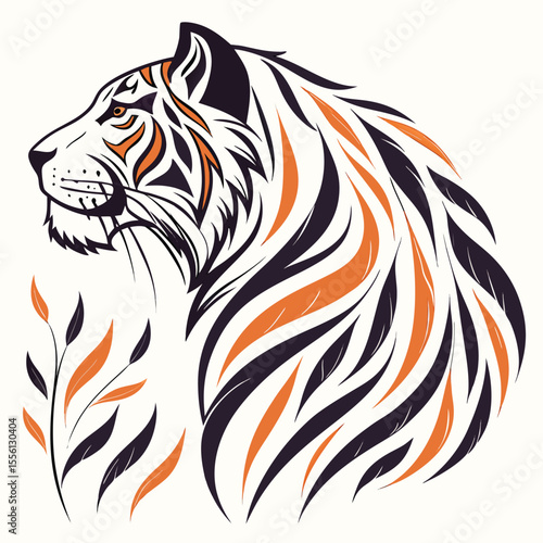 Elegant tiger head silhouette with floral design