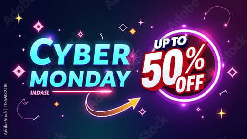 Sale banner template design, Cyber Monday special offer sale up to 50% off.