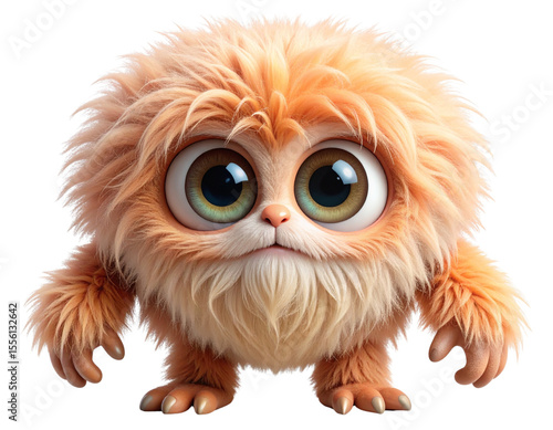 A fluffy cyclops creature with soft, shaggy fur in warm colors like peach or cream.