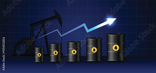 Crude Oil drum glowing graph up vector poster