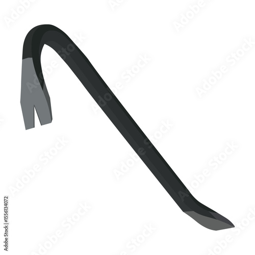 Black metal crowbar with curved end and pointed tip
