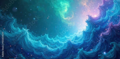 Ethereal, dreamy swirls of iridescent blues, greens, and purples reminiscent of a deep ocean Perfect for representing Pisces, spirituality, or calming imagery , purple, lavender