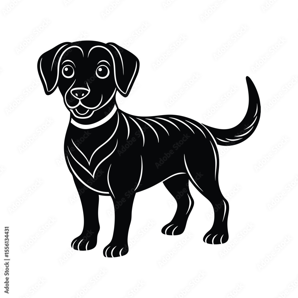 Obraz premium Labrador Retriever dog with big eyes and happy expression silhouette isolated on white background