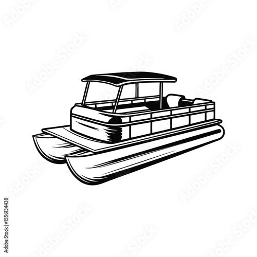 Lake cruising pontoon boat silhouette isolated on white background