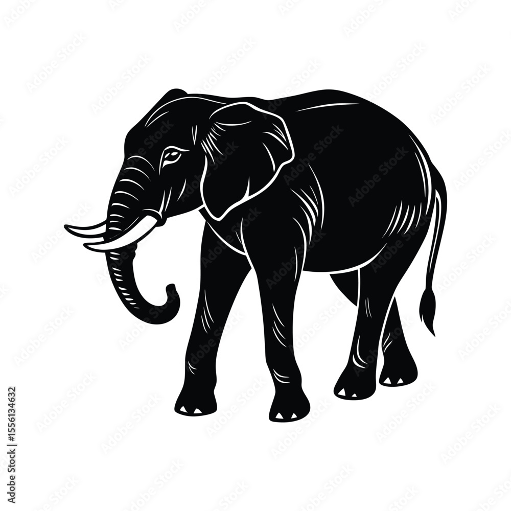 Fototapeta premium Large elephant front view silhouette isolated on white background