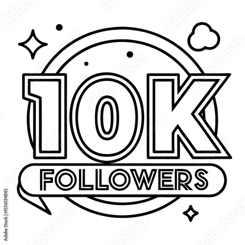 Black line art graphic celebrating 10k followers milestone with celebratory elements celebration social media