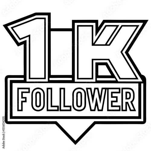 1k follower milestone graphic with black outline on white background 1k followers social media