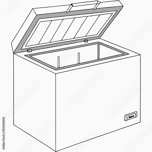 Large chest freezer on white, storing bulk food, perfect for families and extra storage.