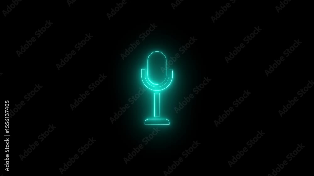 glowing Animated microphone Radio icon. voice recording icon on black background 4k animation . glowing Animated microphone Radio icon. voice recording icon on black background 4k animation .