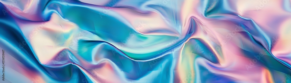 Obraz premium Colorful iridescent fabric texture with soft waves reflecting light in shades of blue, pink, and purple for abstract backgrounds