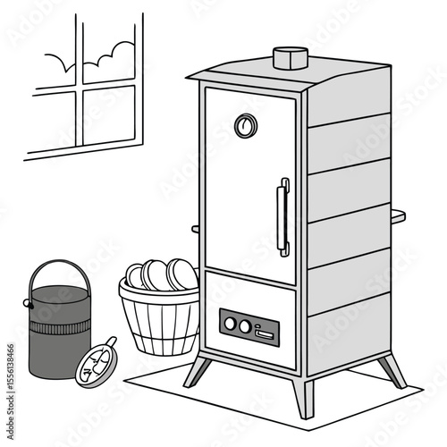 Outdoor electric smoker on white, slow cooking meats, perfect for juicy barbecue.