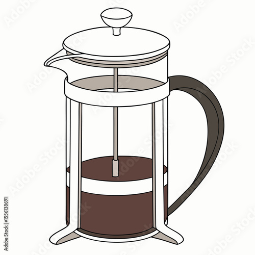Classic French press coffee maker on white, brewing rich coffee, perfect for home and office.