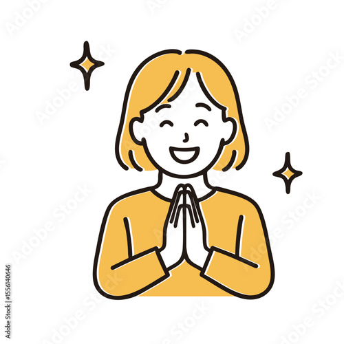 Young man hand on chest expressing gratitude, minimal line art illustration