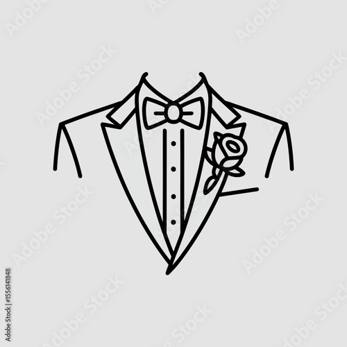 Elegant Tuxedo Illustration  Formal Wear, Bow Tie, Rose Boutonniere Design