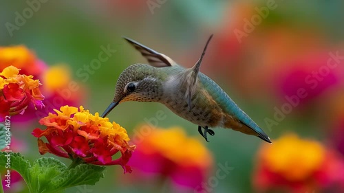 Vibrant Hummingbird Macro: Detailed Close-Up of Bird Sipping Nectar in Slow Motion